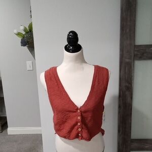 FP Beach Ruby Burnt Orange/rust  Sweater Vest With 5 Button Closure Size S NWT
